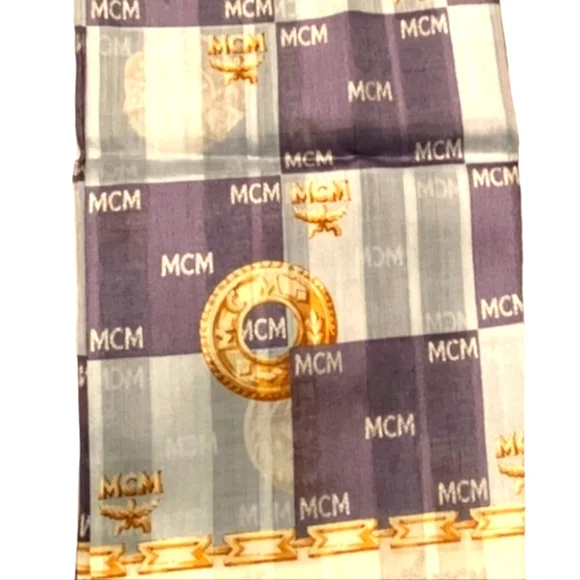 NEW MCM Medallion Cotton scarf handkerchief Blue, gold and brown - Picture 4 of 10